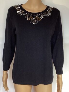 C By Bloomingdale's Cashmere Jeweled Neck 3/4 Sleeve Sweater Size XL